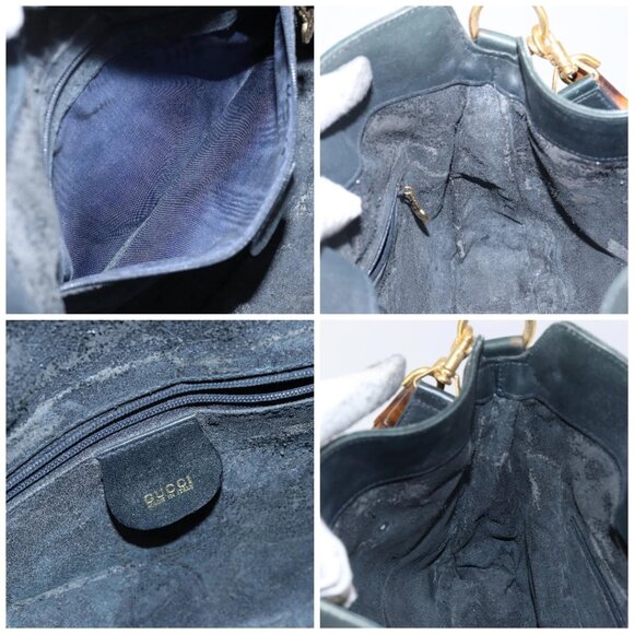 GUCCI Bamboo Hand Bag Leather 2way Green Gold - Picture 15 of 16